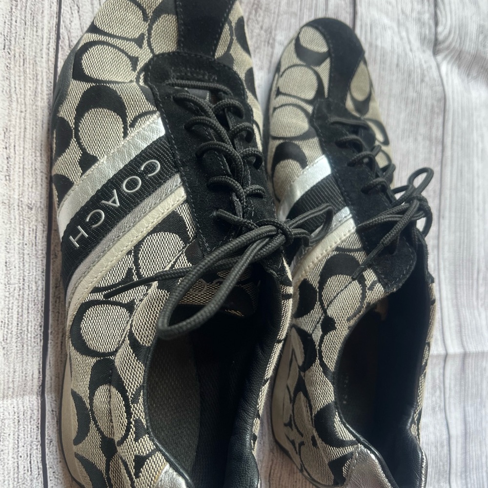 Coach Black and Silver Signature Monogram Sneakers - Picture 5 of 7